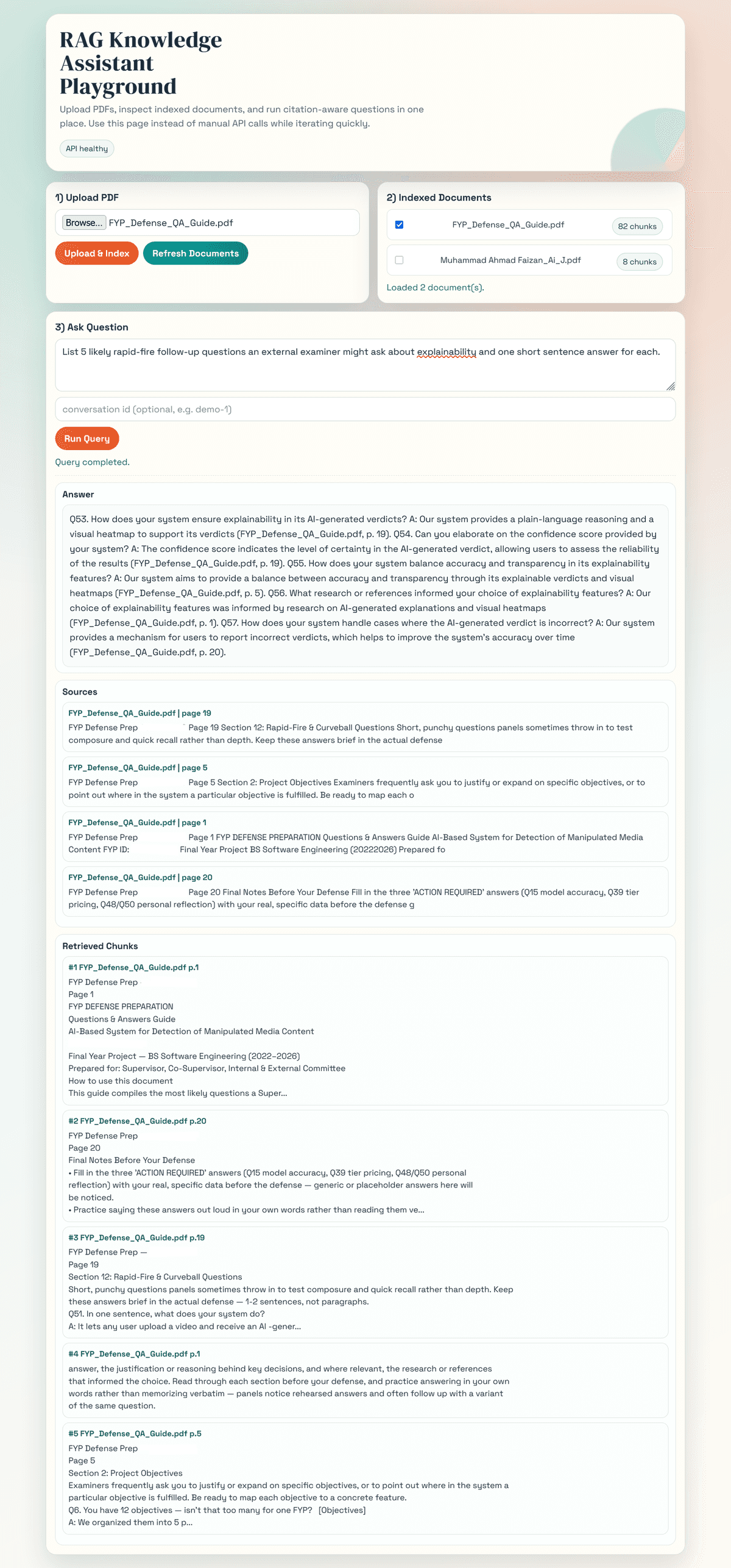 RAG pipeline flow showing document chunking, embedding generation, retrieval, re-ranking, and grounded answer generation